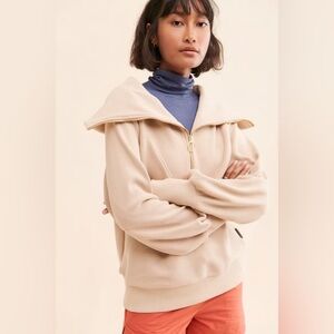 3X plus Anthropologie Varley vine half zip pullover sweater collar beige cream